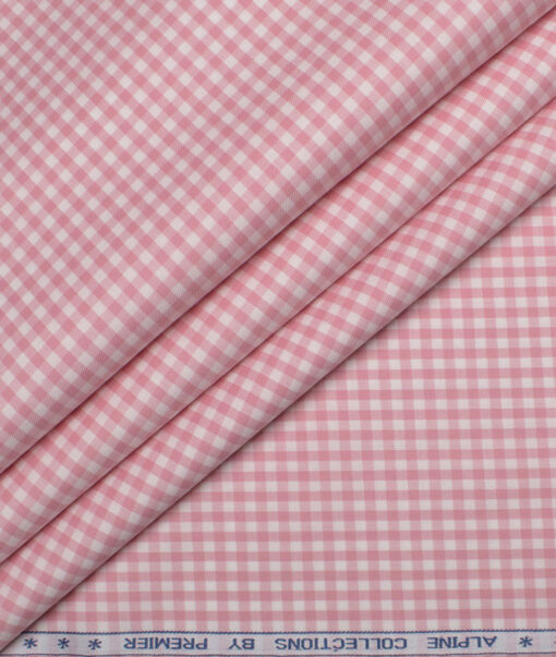 Premier Mills Men's  Giza Cotton Checks  Unstitched Shirting Fabric (White & Pink)