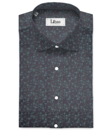 Cadini Men's  Premium Cotton Printed  Unstitched Shirting Fabric (Black & Sea  Green)