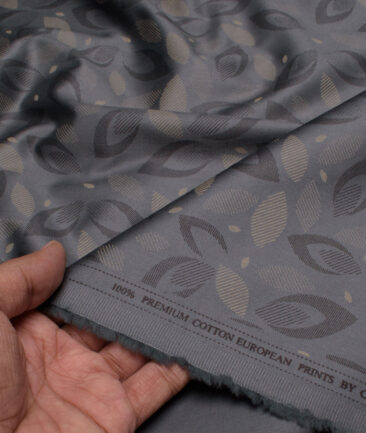 Cadini Men's  Premium Cotton Printed  Unstitched Shirting Fabric (Dark Grey)