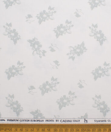 Cadini Men's  Premium Cotton Printed  Unstitched Shirting Fabric (White & Green)