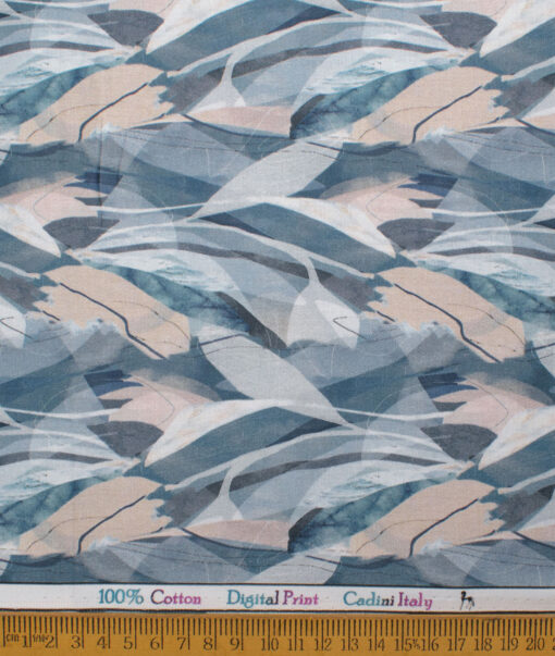 Cadini Men's  Cotton Printed  Unstitched Shirting Fabric (Teal Blue)