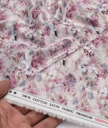 Donzito Men's  Giza Finish Cotton Printed  Unstitched Shirting Fabric (White & Purple)