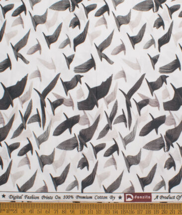 Donzito Men's  Giza Finish Cotton Printed  Unstitched Shirting Fabric (White & Brown)