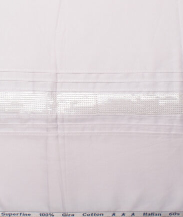Ethina Men's 60's Giza Cotton Striped  Unstitched Shirting Fabric (White)