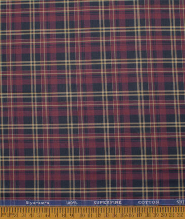 Siyaram's Men's  Superfine Cotton Checks  Unstitched Shirting Fabric (Maroon)
