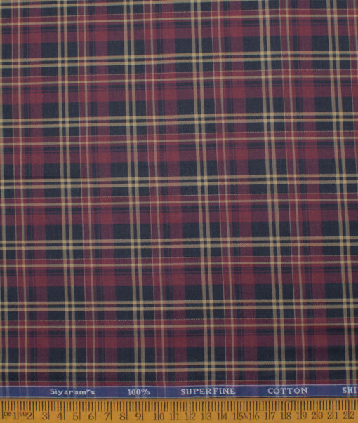 Siyaram's Men's  Superfine Cotton Checks  Unstitched Shirting Fabric (Maroon)