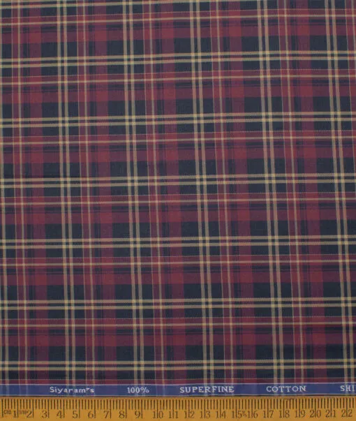 Siyaram's Men's  Superfine Cotton Checks  Unstitched Shirting Fabric (Maroon)
