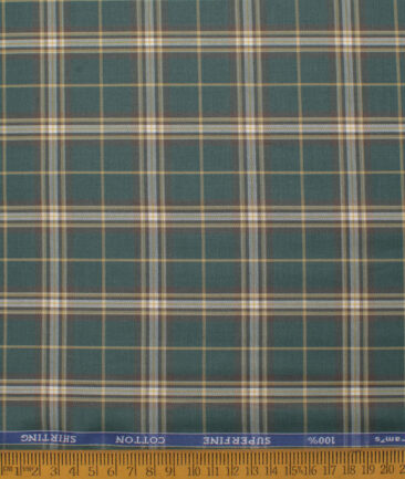 Siyaram's Men's  Superfine Cotton Checks  Unstitched Shirting Fabric (Pine Green)