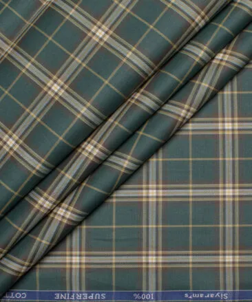 Siyaram's Men's  Superfine Cotton Checks  Unstitched Shirting Fabric (Pine Green)