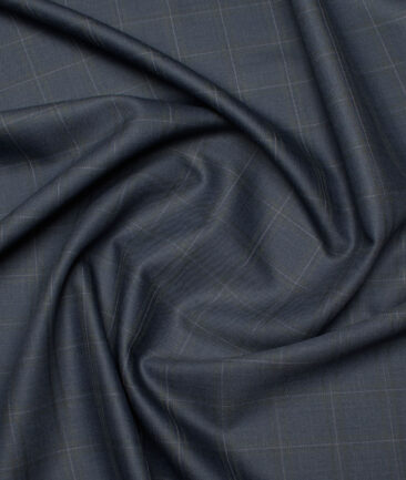 J.Hampstead Men's 60% Wool Super 140's Checks  Unstitched Suiting Fabric (Blueish Grey)