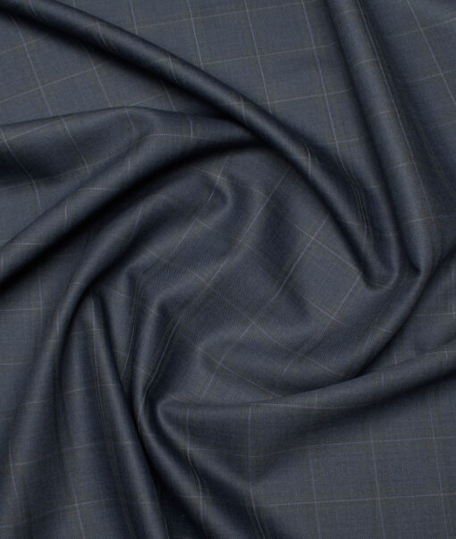 J.Hampstead Men's 60% Wool Super 140's Checks  Unstitched Suiting Fabric (Blueish Grey)
