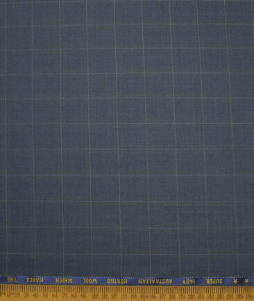 J.Hampstead Men's 60% Wool Super 140's Checks  Unstitched Suiting Fabric (Blueish Grey)