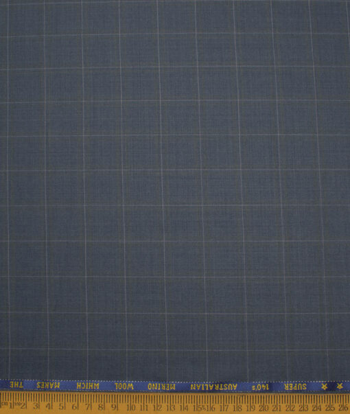 J.Hampstead Men's 60% Wool Super 140's Checks  Unstitched Suiting Fabric (Blueish Grey)