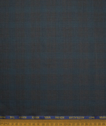 J.Hampstead Men's 60% Wool Super 140's Checks  Unstitched Suiting Fabric (Grey & Sea Green)