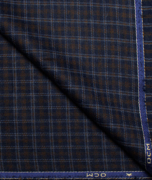 OCM Men's  Acrylic Wool Checks  Unstitched Shirting Fabric (Dark Royal Blue)