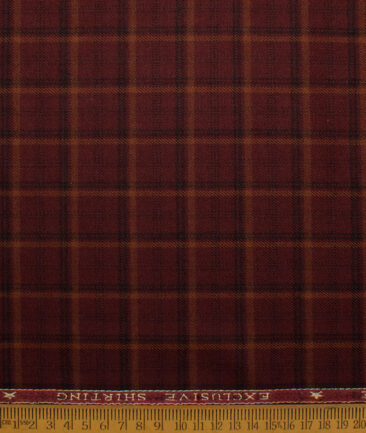 OCM Men's  Acrylic Wool Checks  Unstitched Shirting Fabric (Maroon)