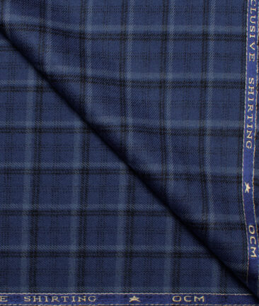 OCM Men's  Acrylic Wool Checks  Unstitched Shirting Fabric (Royal Blue)