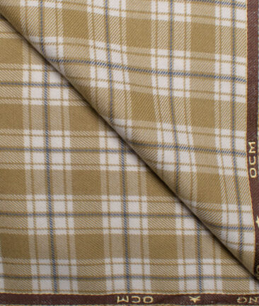 OCM Men's  Acrylic Wool Checks  Unstitched Shirting Fabric (White & Light Brown)