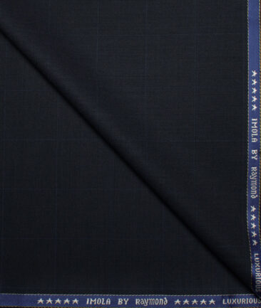 Raymond Men's 50% Wool Super 100's Checks  Unstitched Suiting Fabric (Dark Navy Blue)