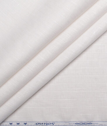 Solino Men's 80 LEA Linen Striped  Unstitched Shirting Fabric (White)