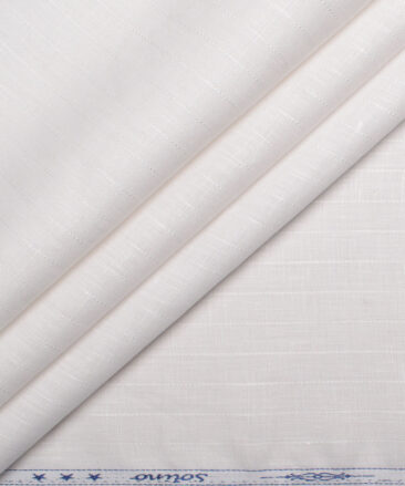 Solino Men's 80 LEA Linen Striped  Unstitched Shirting Fabric (White)