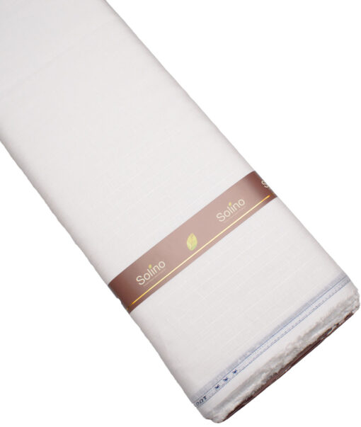 Solino Men's 80 LEA Linen Striped  Unstitched Shirting Fabric (White)