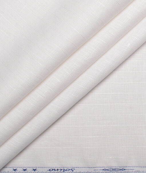 Solino Men's 80 LEA Linen Striped  Unstitched Shirting Fabric (White)