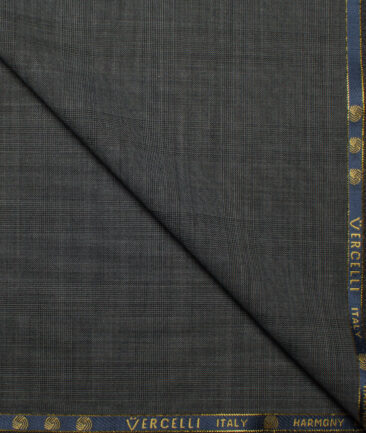 Vercelli Italy Men's 60% Wool Super 130's Checks  Unstitched Suiting Fabric (Dark Grey)