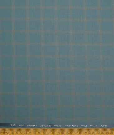 Brevity Men's Poly Viscose  Checks  Unstitched Suiting Fabric (Turquoise Blue)