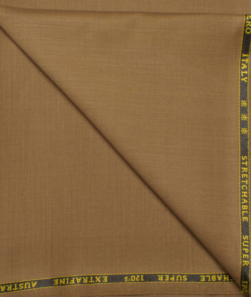 Cavalero Italy Men's 60% Wool Super 120's Solids  Unstitched  Stretchable Trouser Fabric (Caramel Brown)