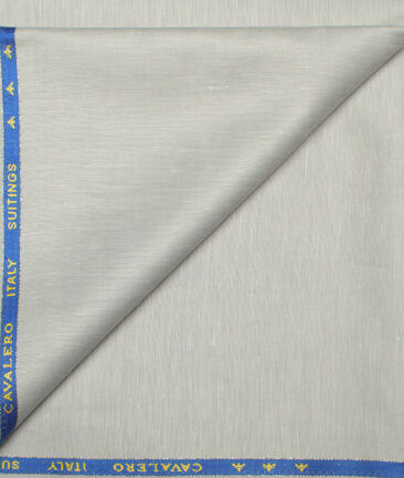 Cavalero Italy Men's 55% Linen 20% Wool Super 120's Self Design  Unstitched Trouser Fabric (Light Grey)