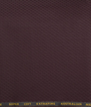 Cavalero Italy Men's 60% Wool Super 120's Jacquard  Unstitched Trouser Fabric (Dark Wine)