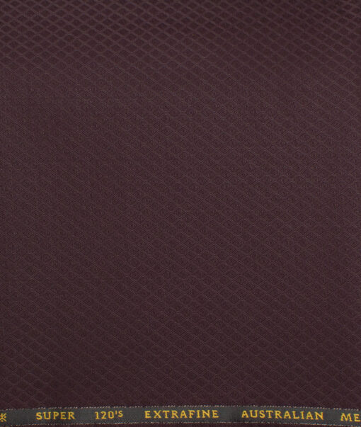 Cavalero Italy Men's 60% Wool Super 120's Jacquard  Unstitched Trouser Fabric (Dark Wine)