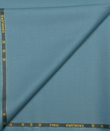 Cavalero Italy Men's 60% Wool Super 120's Jacquard  Unstitched Trouser Fabric (Teal Blue)