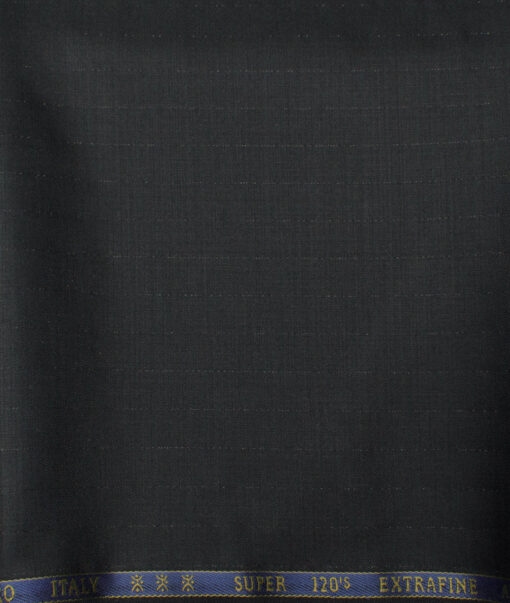 Cavalero Italy Men's 60% Wool Super 120's Striped  Unstitched Trouser Fabric (Black)