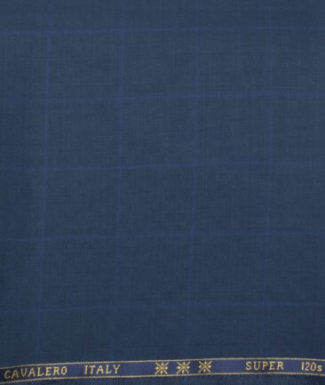 Cavalero Italy Men's 60% Wool Super 120's Checks  Unstitched Trouser Fabric (Royal Blue)