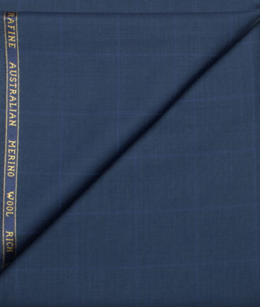 Cavalero Italy Men's 60% Wool Super 120's Checks  Unstitched Trouser Fabric (Royal Blue)