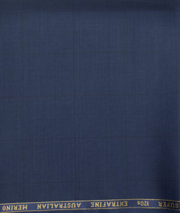 Cavalero Italy Men's 60% Wool Super 120's Checks  Unstitched Trouser Fabric (Dark Royal Blue)