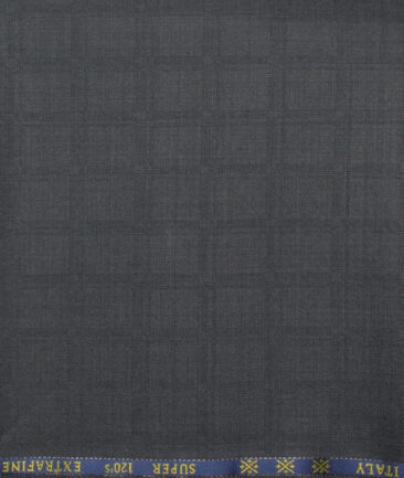 Cavalero Italy Men's 60% Wool Super 120's Checks  Unstitched Trouser Fabric (Dark Grey)