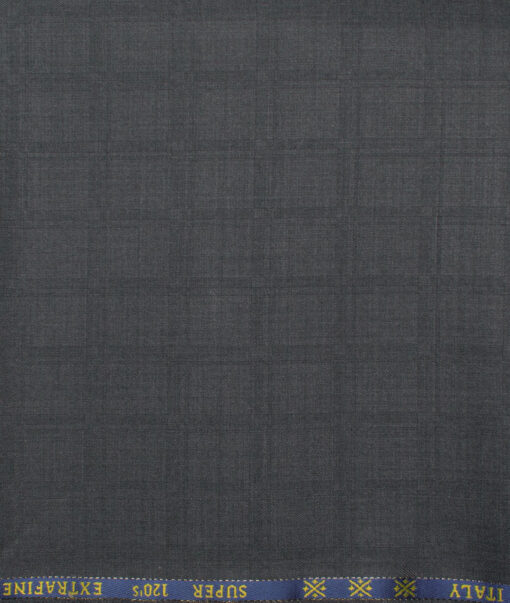 Cavalero Italy Men's 60% Wool Super 120's Checks  Unstitched Trouser Fabric (Dark Grey)
