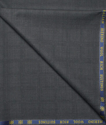 Cavalero Italy Men's 60% Wool Super 120's Checks  Unstitched Trouser Fabric (Dark Grey)