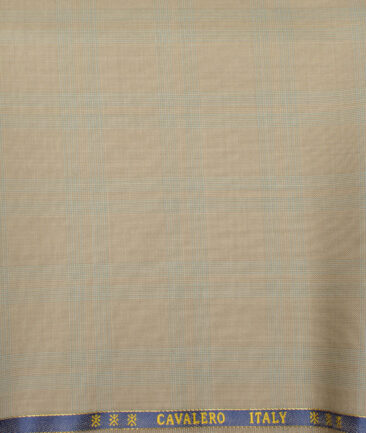 Cavalero Italy Men's 60% Wool Super 120's Checks  Unstitched Trouser Fabric (Khakhi)