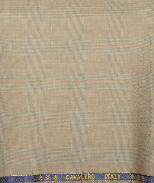 Cavalero Italy Men's 60% Wool Super 120's Checks  Unstitched Trouser Fabric (Khakhi)
