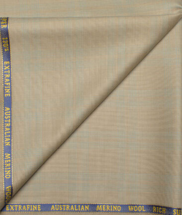 Cavalero Italy Men's 60% Wool Super 120's Checks  Unstitched Trouser Fabric (Khakhi)
