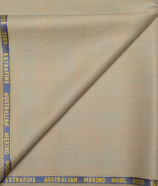 Cavalero Italy Men's 60% Wool Super 120's Checks  Unstitched Trouser Fabric (Khakhi)