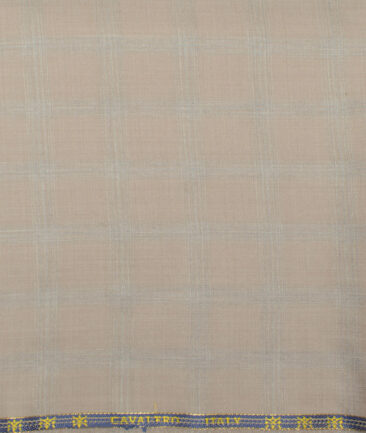 Cavalero Italy Men's 60% Wool Super 120's Checks  Unstitched Trouser Fabric (Coconut Beige)