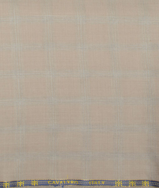 Cavalero Italy Men's 60% Wool Super 120's Checks  Unstitched Trouser Fabric (Coconut Beige)