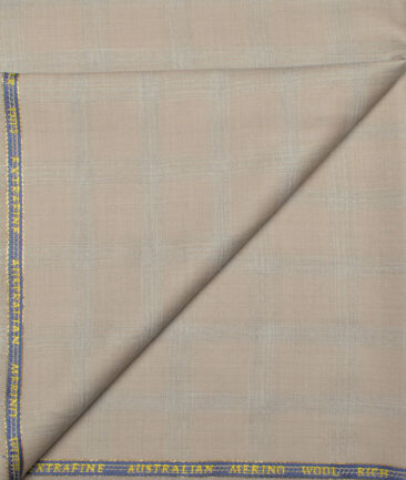 Cavalero Italy Men's 60% Wool Super 120's Checks  Unstitched Trouser Fabric (Coconut Beige)