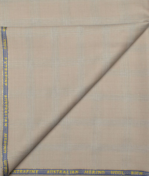 Cavalero Italy Men's 60% Wool Super 120's Checks  Unstitched Trouser Fabric (Coconut Beige)