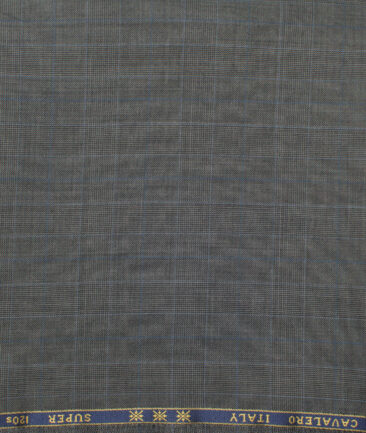 Cavalero Italy Men's 60% Wool Super 120's Checks  Unstitched Trouser Fabric (Dark Grey)
